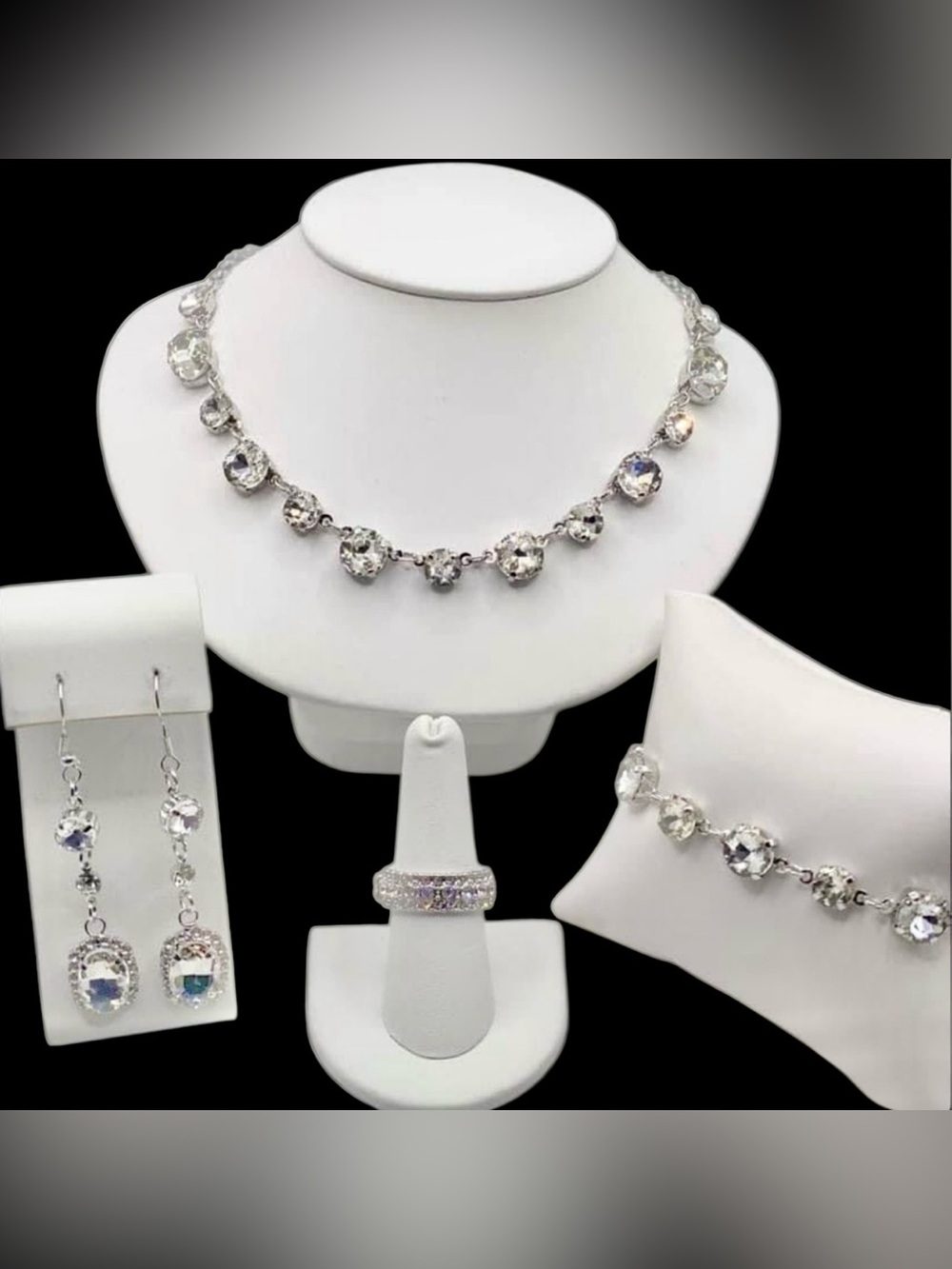 4 Piece Sparkling Jewelry Set Necklace, Earrings, Bracelet & Stretchy Ring